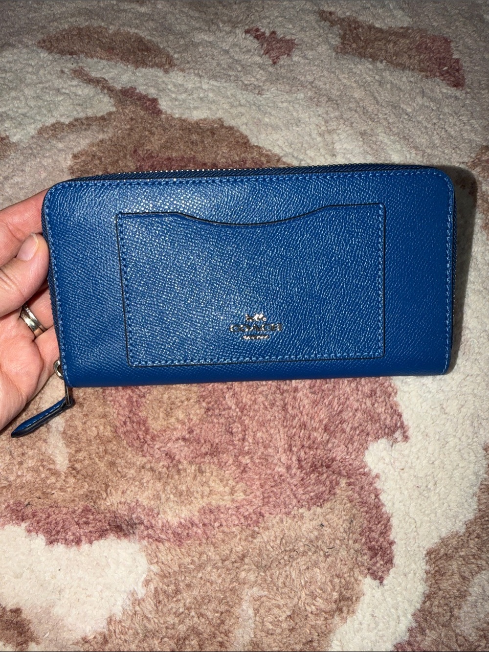 Coach Royal Blue Zip-Around Leather Card Wallet